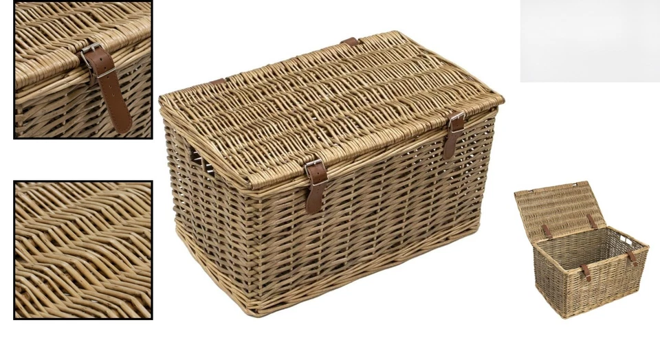Handmade Wicker Storage Hamper with Faux Leather Straps - Medium, Brown - Image 2 of 4