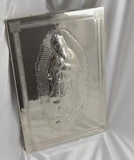 Lg Vintage Wall Hanging Mexico Silver Repousse Detailed Madonna 9 X 13
