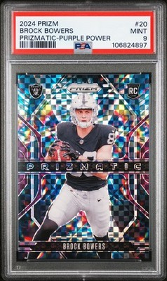 2024 Panini Prizm Prizmatic #20 Brock Bowers Prizmatic-Purple Power PSA 9