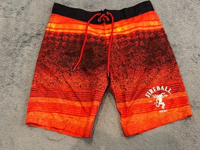 Fireball Whisky Board Shorts Mens Small Orange Logo Swim Trunks
