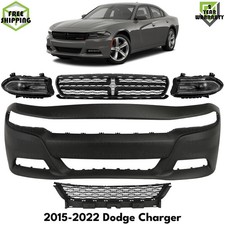Front Bumper Cover Primed Plastic & Headlights Kit For 2015-2022 Dodge Charger