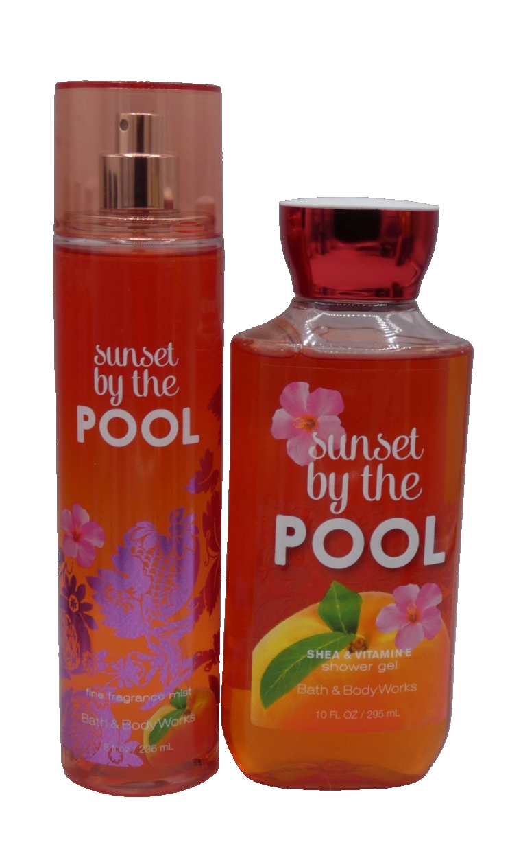 Bath & Body Works SUNSET BY THE POOL Mist & Shower Gel (2 Pack Set) RARE
