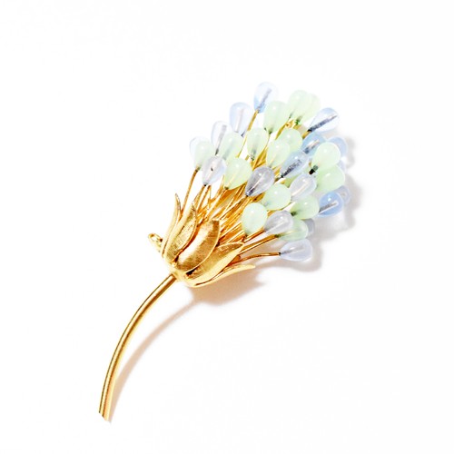 Vintage CORO 1960s Milky Blue & Green Flower Brooch Jewelry