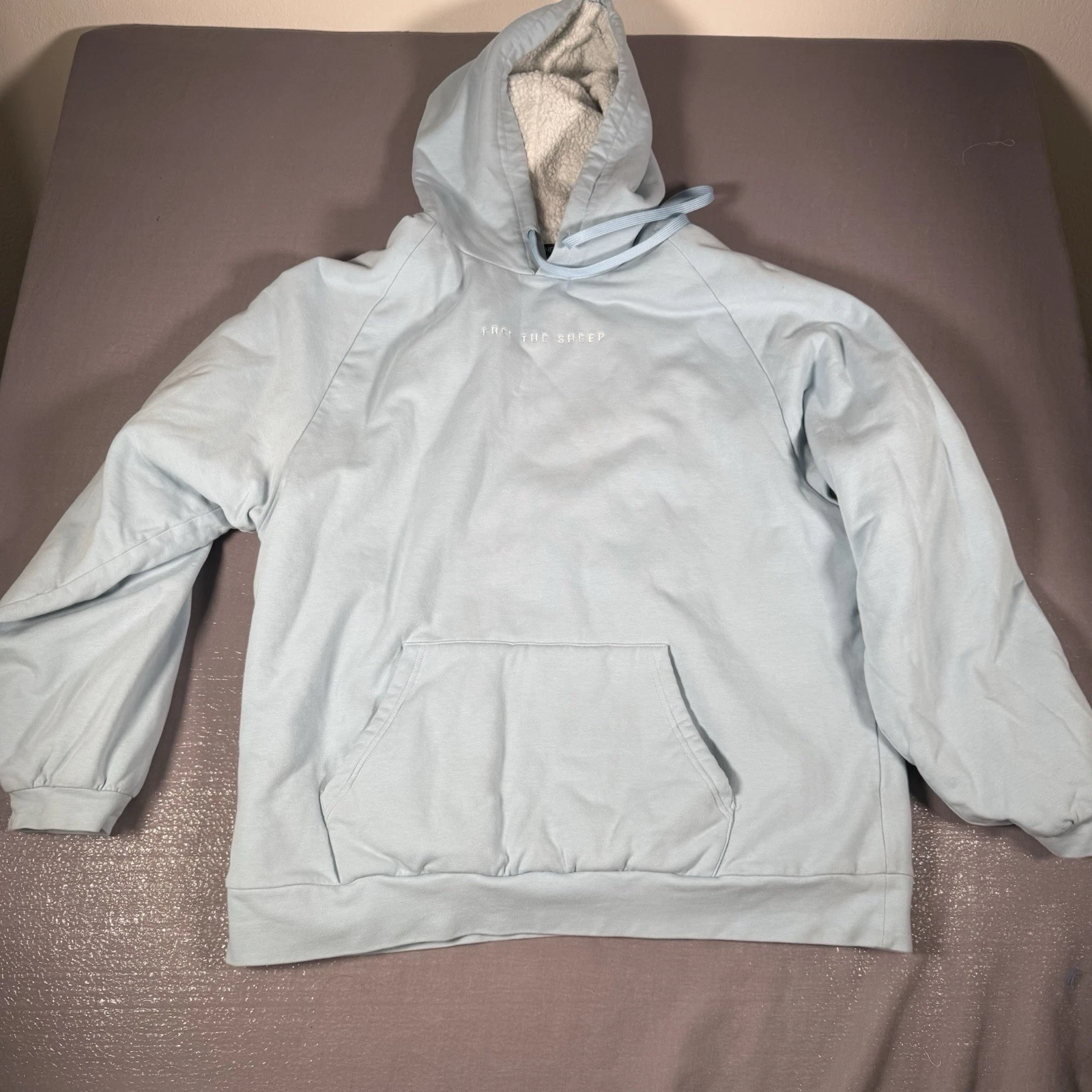 Free The Sheep Hoodie Womens Medium Blue Sherpa Lined Sweatshirt XXl