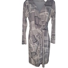 Donna Morgan Wrap Dress Blk/Wht Geometric V-neck Sz 4