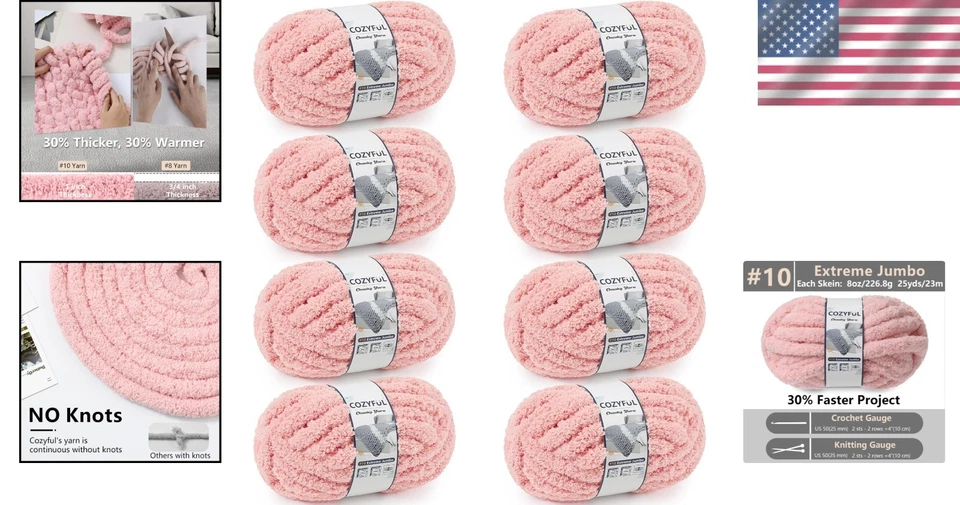 Pink Chunky Chenille Yarn 8 Pack - Super Bulky 25 yds - Image 2 of 4