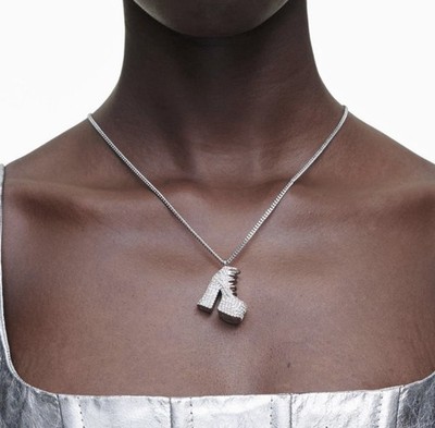 Mark Jacobs Pavé Kiki Boot Pendant Necklace / Silver Tone/ Pouch