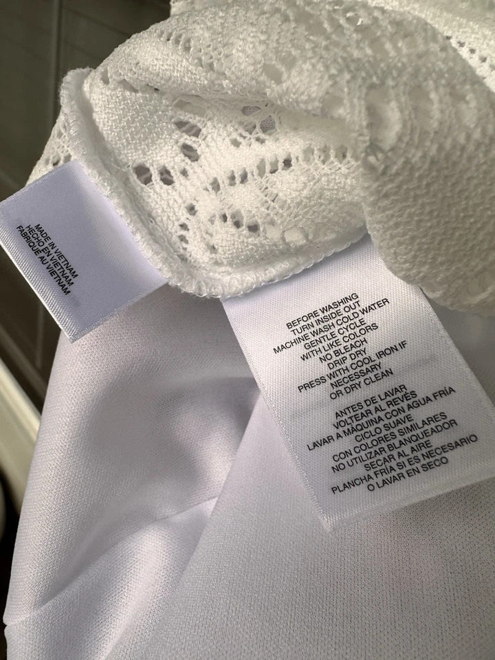 NUEVO CON ETIQUETAS Camiseta Anne Klein Encaje Blanco Floral Superposición Ligera L Foto 4 de 4
