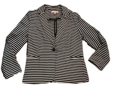 Philosophy NWOT Notch Collar Ponte Blazer Jacket Black/Ivory Stripe M Pockets