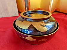 Antique WAJIMA Lacquer Bowl – Meiji 1900 Maki-e Crane & Turtle – Japan 1pc