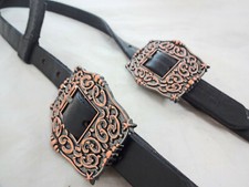 Black Harness Leather Slip One Ear Headstall Copper Star Buckles Water Ties 3/4"