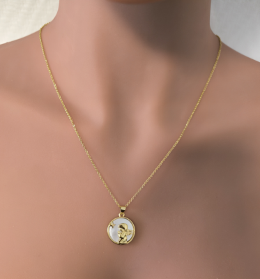 Médaille baptême Ange en Or jaune 750 (16mm) Ref. 27364