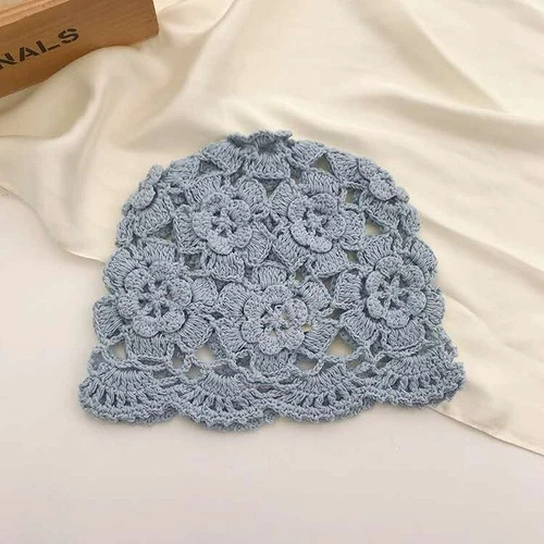 Cappello donna fatto a mano floreale all'uncinetto berretto turbante copricapo ritaglio berretto intrecciato - Foto 22 di 26