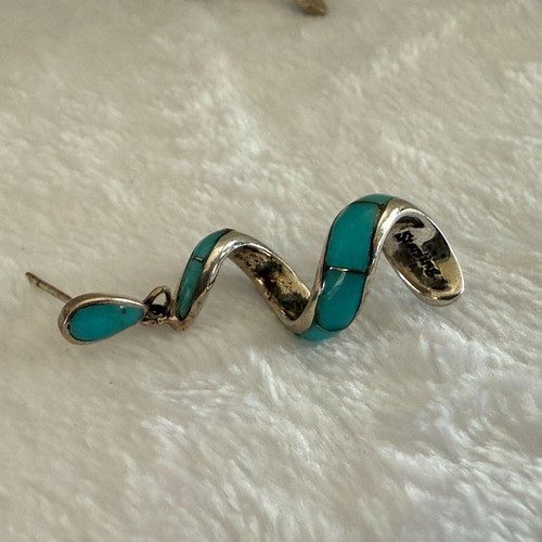 Vintage Sterling Silver Turquoise Blue Opal Spiral Drop Earrings For Women - Picture 9 of 11