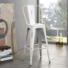 Modway Promenade Industrial Modern Steel Bistro Bar Side Stool in White