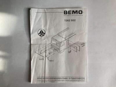 Bemo Instruction Leaflet for 1262 502 HGe 4/4 II BVZ Brig Visp Zermatt Bahn