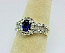 4Ct Oval Cut Simulated Blue Sapphire Halo Engagement Ring 14k White Gold Plated
