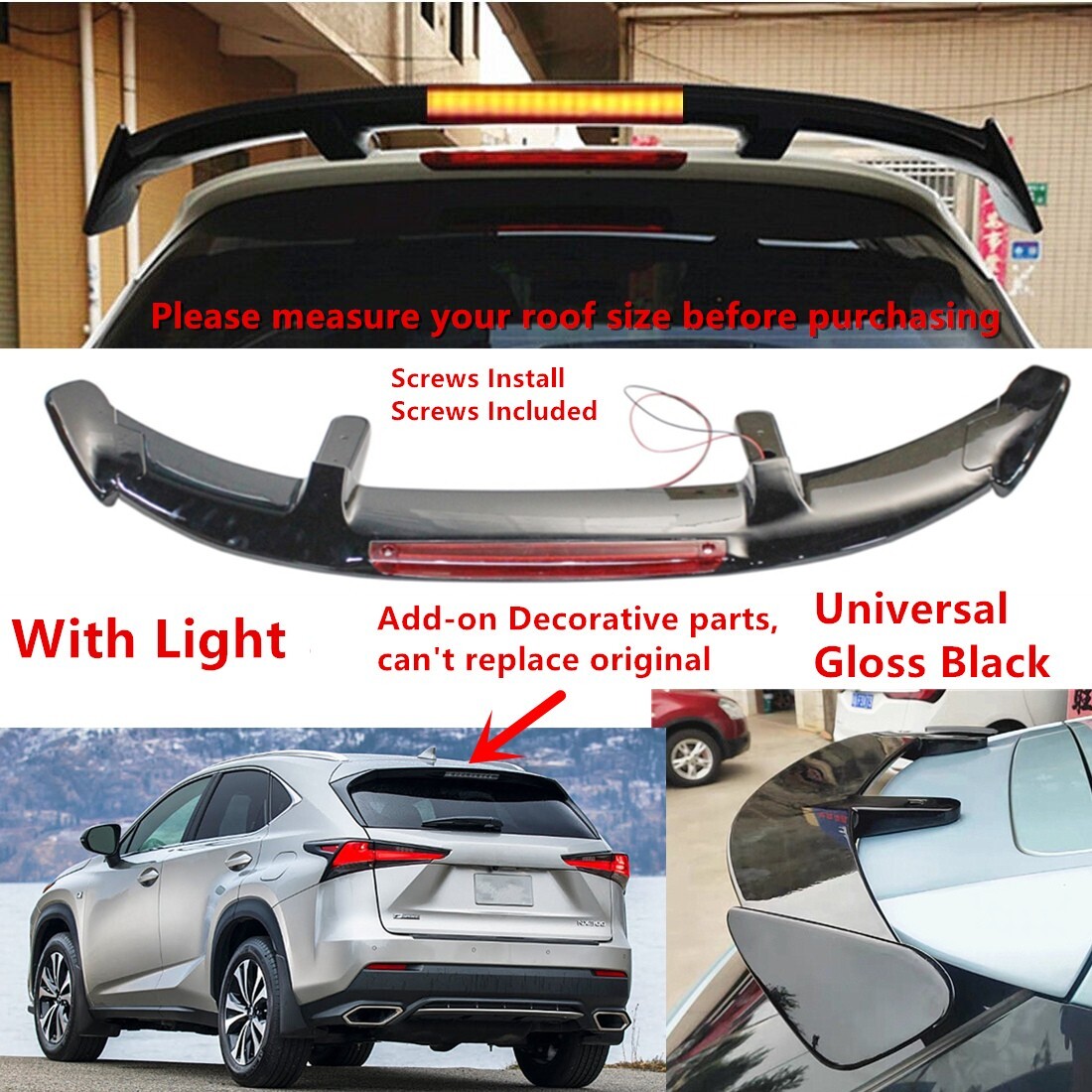 Brunt 3handred wing top SC25用 ウイングトップ W/Light Universal For 2015-2021 Lexus NX300 NX200t Rear Window