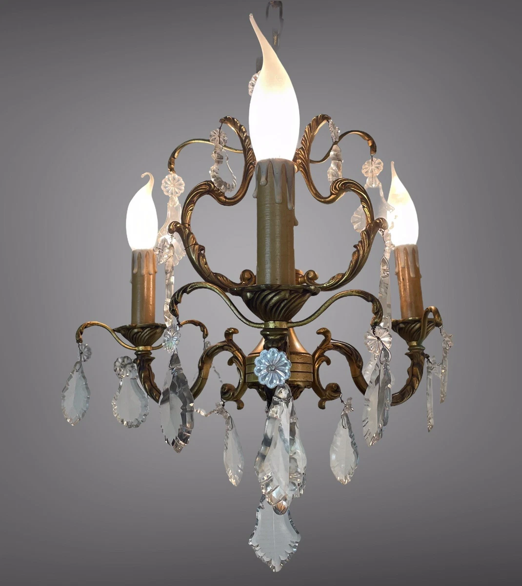 Gilt Bronze 3 Arm Chandelier Birdcage