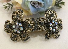 NEW Antique Gold Tone Rhinestone black color metal Hair Clip Barrette 7550