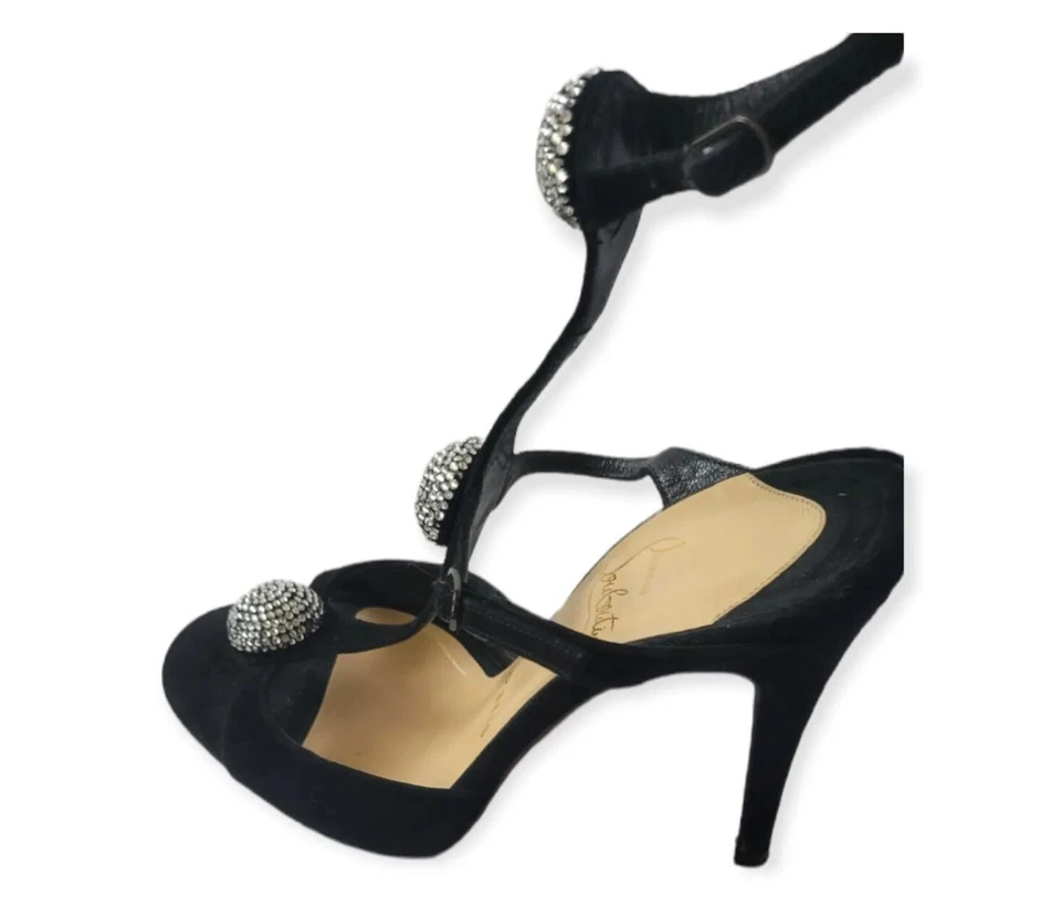 Christian Louboutin Black Suede Spartenvol Strass 100 Formal Shoes EU 35 / US 5 - Image 3 of 4