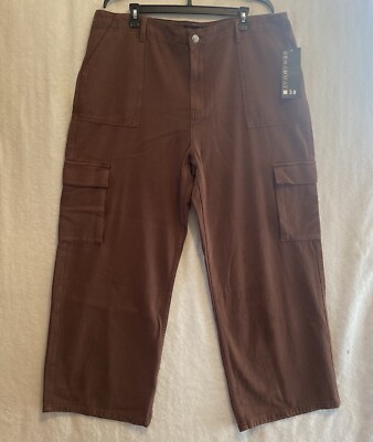 LagenLook Street Wear Wide Legs Brown Denim Cargo Pants High Rise Sz 16W