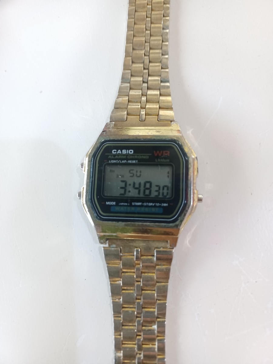 Men Casio Watch 593 A159w Gold Case Steel Bracelet Alarm Men Casio Watch 593 A159w Gold Case Steel Bracelet Alarm