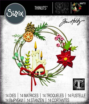Tim Holtz ''VAULT, FESTIVE WREATH'' Sizzix Thinlits Dies 666715 Holiday 2024