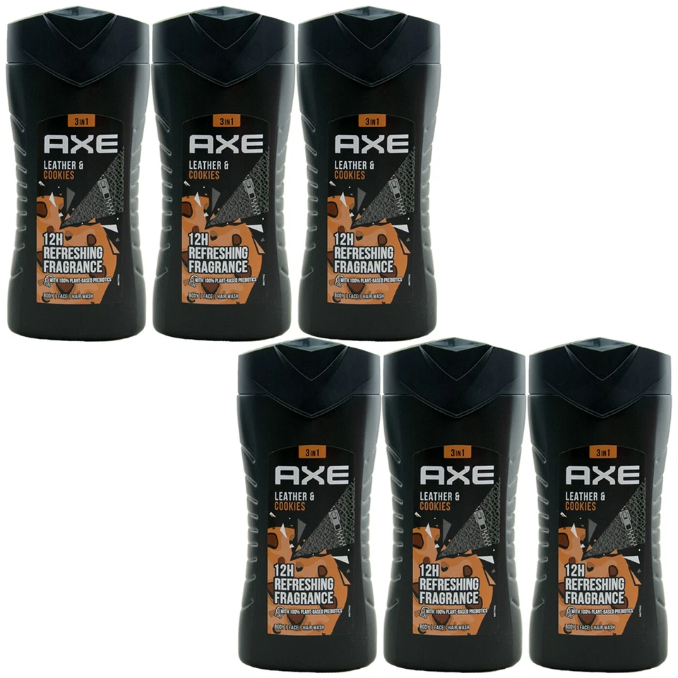 Axe Duschgel LEATHER & COOKIES 6 x 250ml 3in1 -Body -Face -Hair - 12h Refreshing