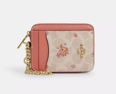 NWT Coach Zip Card Case In Signature Canvas With Floral Print