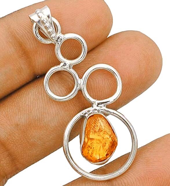 Natural Rough Citrine Pendant in 925 Solid Sterling Silver, Handcrafted Gemstone Jewelry