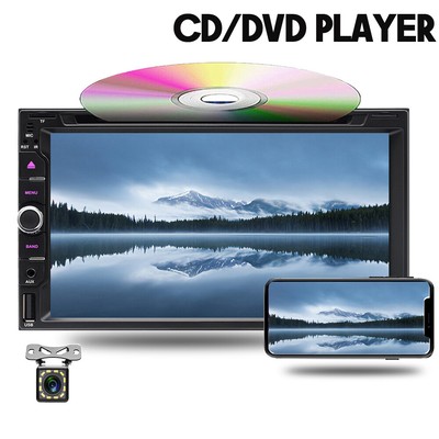 2 DIN 6.95'' Carplay Android Auto Car Stereo CD DVD MP5 Radio Bluetooth w/ Camera