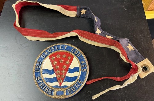 USS Saufley Commissioning Pennant U.S. Navy Destroyer WWII + Metal Plaque