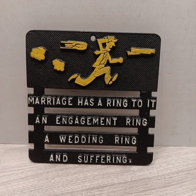 Vintage Kitchen Trivet ''Marriage Has a Ring To It'' Black Cast Metal
