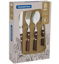 Tramontina Cutlery Set Natural Wooden Handle 24 Piece Cutlery Forks 22299/050