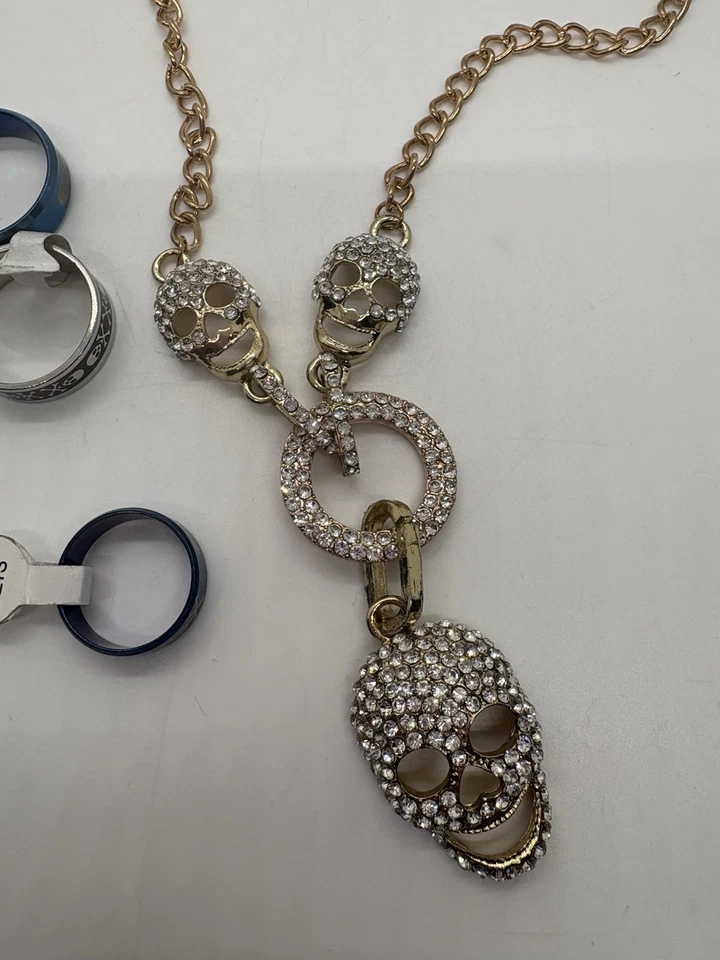 Halloween Calavera Bling Collares y Anillos de Acero Inoxidable Paquete Cadena Moda Foto 2 de 4