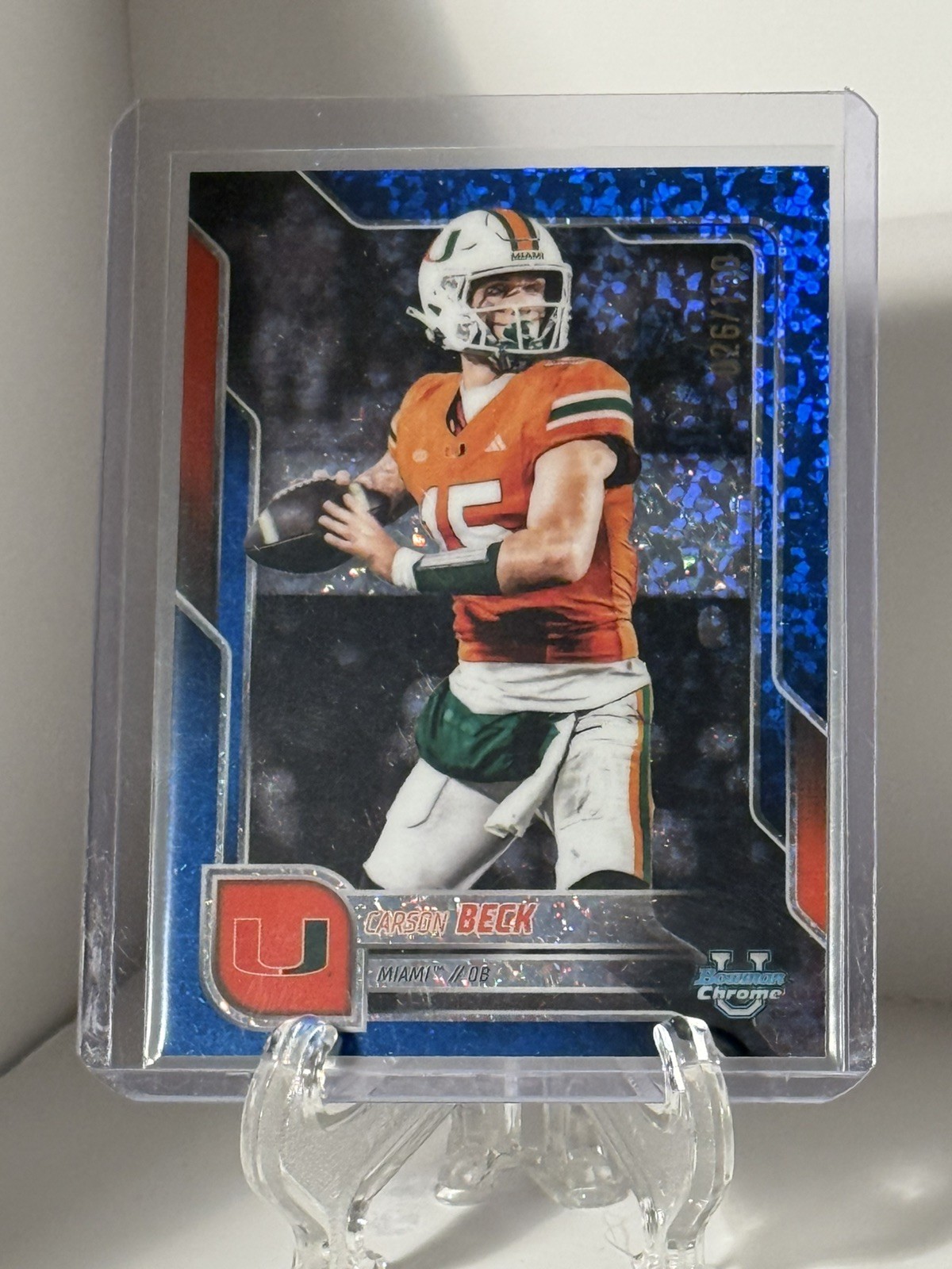 2025 Bowman Chrome U #138 Carson Beck Blue Mini Diamonds #d /150