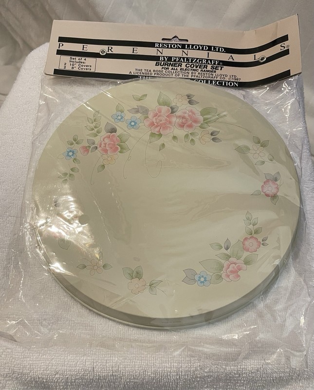 Pfaltzgraff Tea Rose Burner Cover Set 4 Pcs NEW Includes 2, 10” And 2, 8” covers