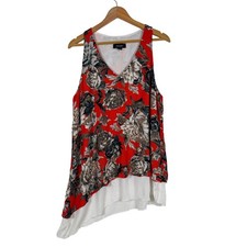 Karen Kane Tank Top Womens XL Red Floral Asymmetrical Layered V-Neck Sleeveless