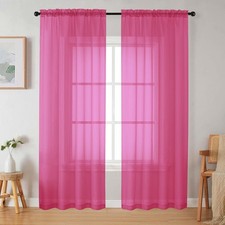 Hot Pink Sheer Curtains 84 Inches Long 2 Panels Set for Bedroom Living Room