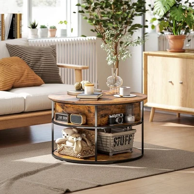 HOMCOM Couchtisch höhenverstellbar Wohnzimmertisch mit Ablagefläche, Braun - Bild 1 von 4