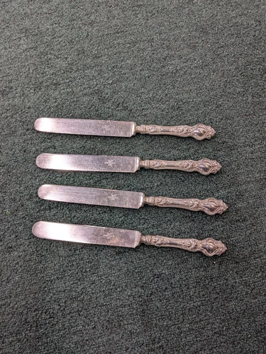 R Wallace & Sons "Violet"  Sterling 9" Silver Knife Silverplate Blunt Set of 4
