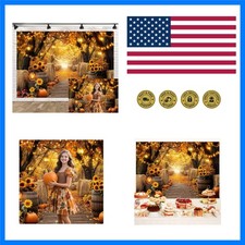 Fall Photo Backdrop, Autumn Forest Scenery Maple Leaves Pumpkins Sunflowers P...