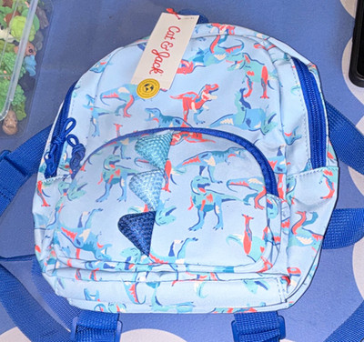 Pepe Jeans Kids Mini Blue Dinosaur Animal Print Zip Backpack w/ Outer Pockets