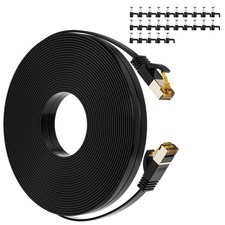 Cat7 Flat Ethernet Cable 100 FT High Speed 10Gbps 600MHz Patch Cord Blk