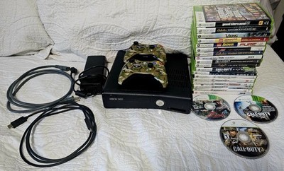 Microsoft XBox 360 Slim Console, Cords, 2 Controller, 20 Games Tested  & Working
