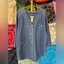 Rare Vintage 1980's Western Nina Piccalino Denim Shirt with Embellishments
