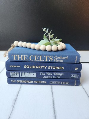 Dark Blue Hardcover Book Stack: Authentic Vintage Display- Set of 4