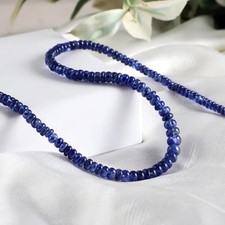 Collier de perles saphir bleu 20” fait main unie lisse brin bijoux