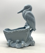 Vintage Haeger USA Pottery Blue Stork On Baby Bed Bassinet Planter Baby Boy